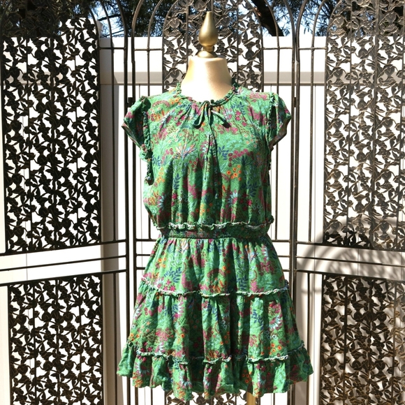 Sugarlips Green and Red Ruffled Tiered Mini Dress, Perfect Fun SPRING Dress - Picture 2 of 7